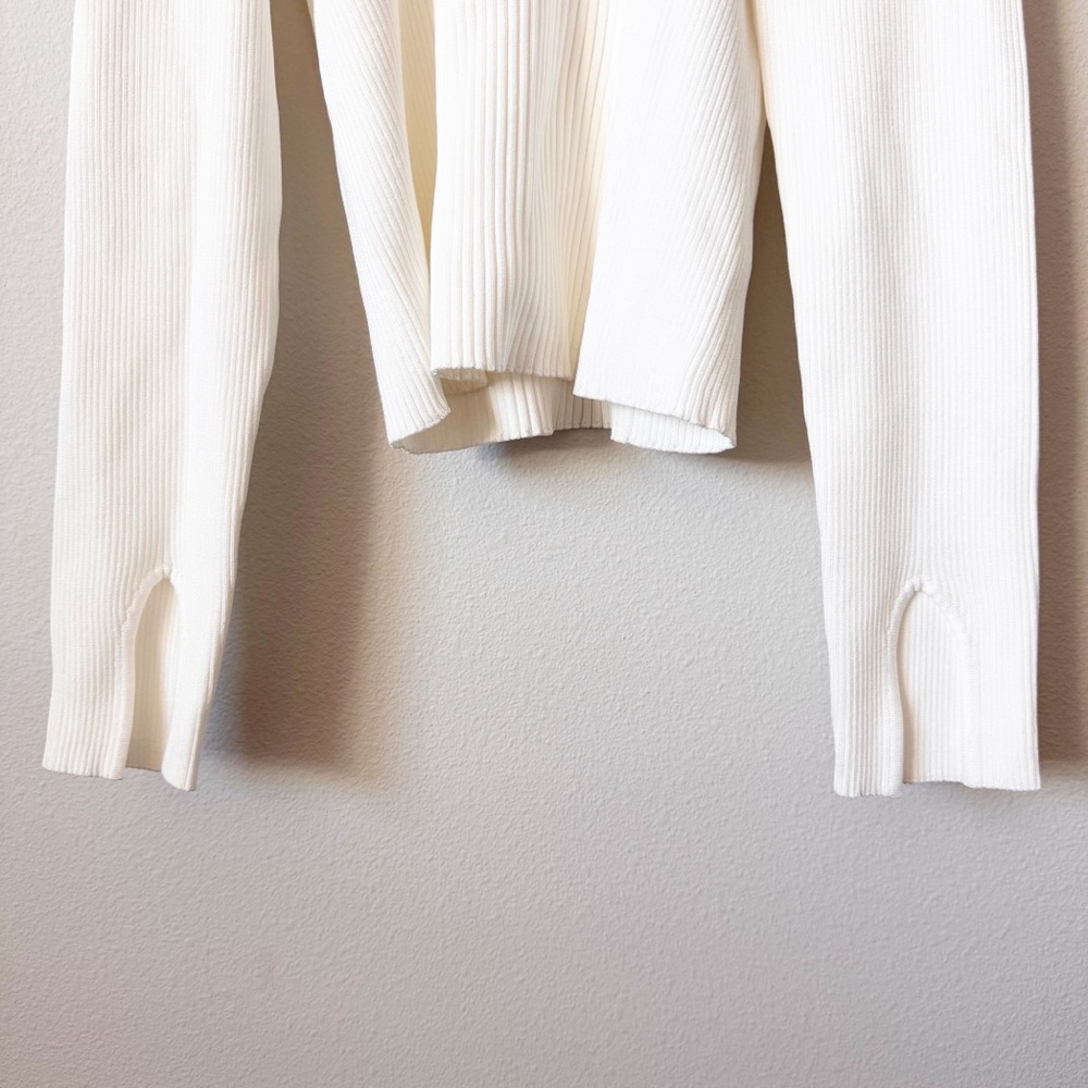 Jonathan Simkhai NWT Mandy Cut Out Cold Shoulder Ribbed Sweater Top White Size L - Picture 4 of 12